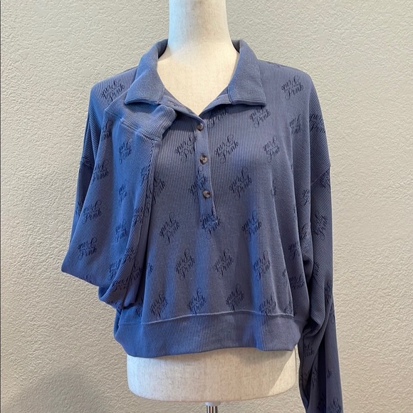 PINK Victoria's Secret Tops - PINK Blue Collared Sweatshirt by VICTORIA’S SECRET Sz XXL